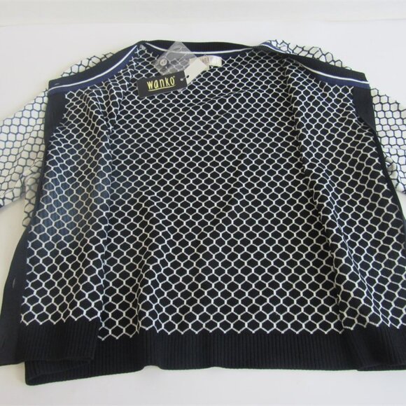 Wanko NWT White/Black/Navy Honeycomb Print Cardigan, Size F (HK), US-Small - Picture 3 of 9